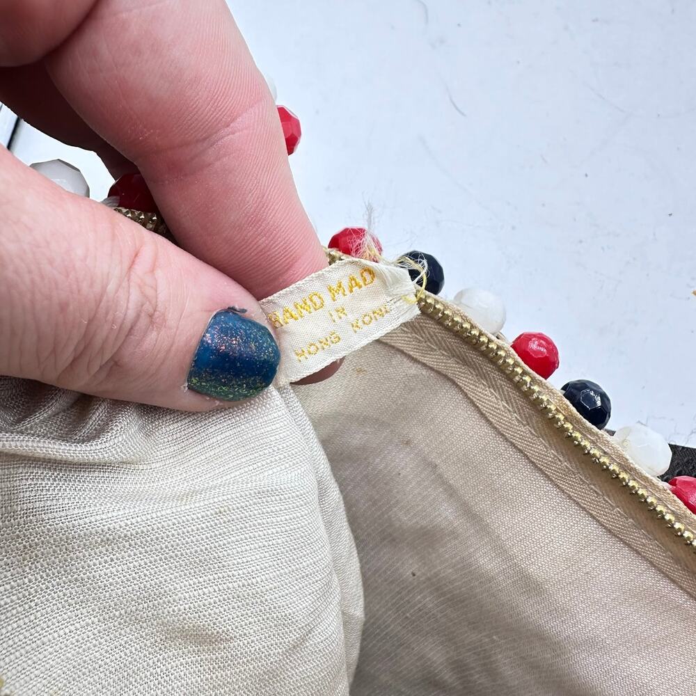 Vintage Red White & Blue Beaded Mini Bag made in Hong Kong - Picture 10 of 12